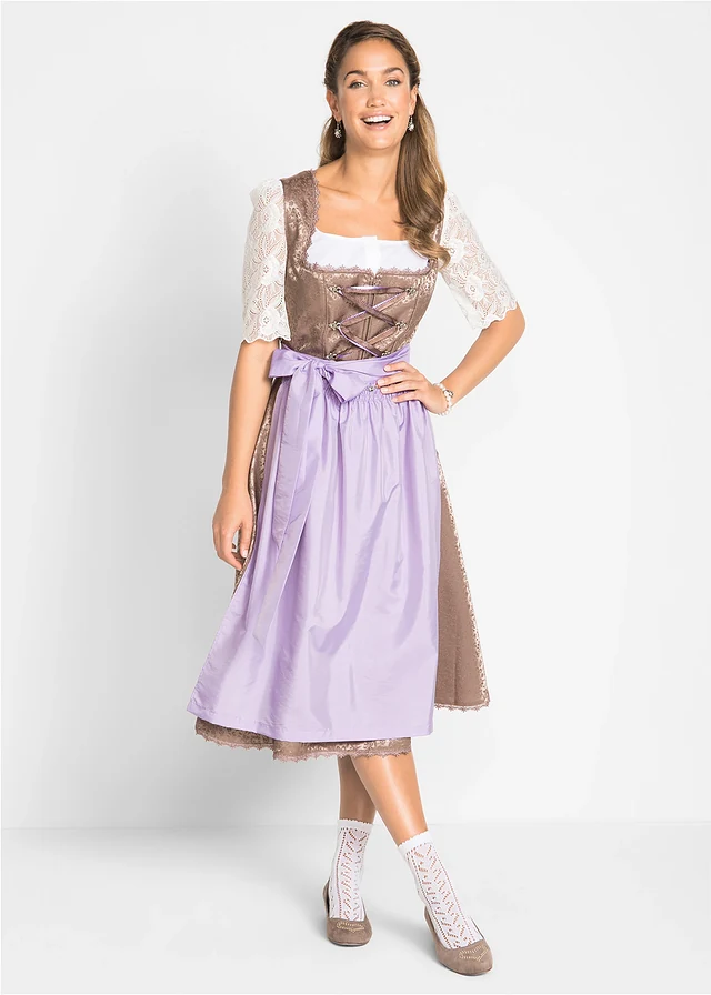 Blouse Dirndl avec manches en dentelle, Couleur: blanc