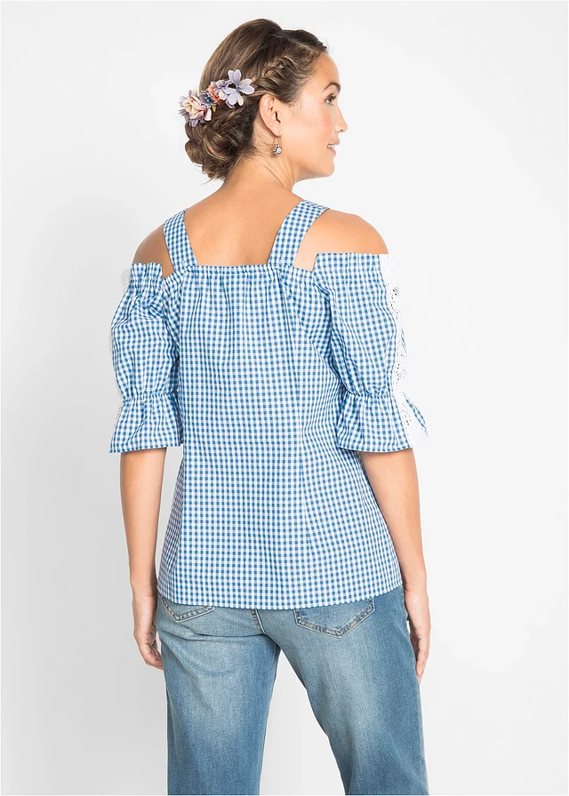 Blouse bavaroise, manches 1/2 • bleu ciel/blanc à carreaux • product-page.page-title-suffix