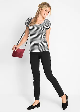 Bengaline stretch broek, straight, Kleur: zwart