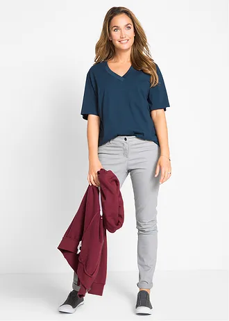 Wijd longshirt met V-hals, korte mouw  (set van 5), Kleur: aardbeirood + zwart + wit + lichtgrijs gemêleerd + donkerblauw