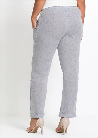 Linnen broek met TENCEL™ lyocell, Kleur: blauw-wit gestreept