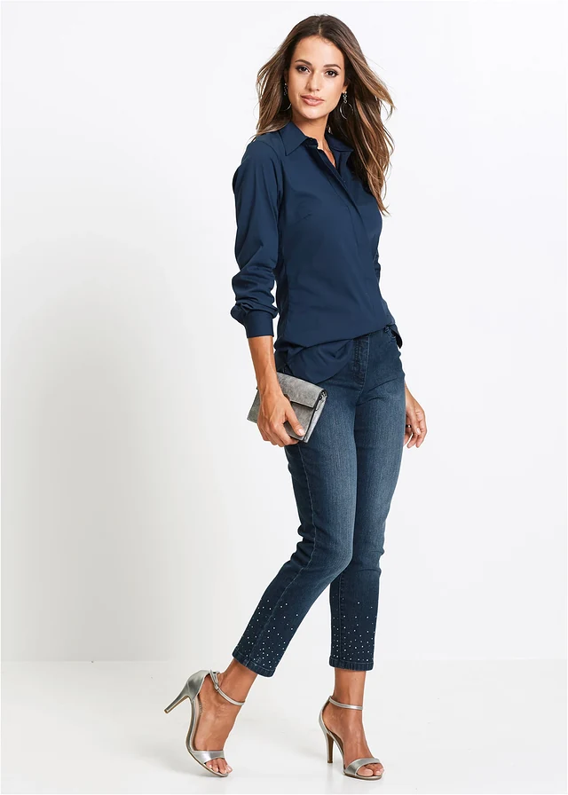 Lange stretch blouse, Kleur: zwart