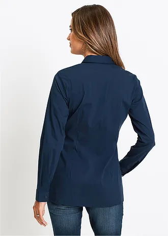 Lange stretch blouse, Kleur: donkerblauw