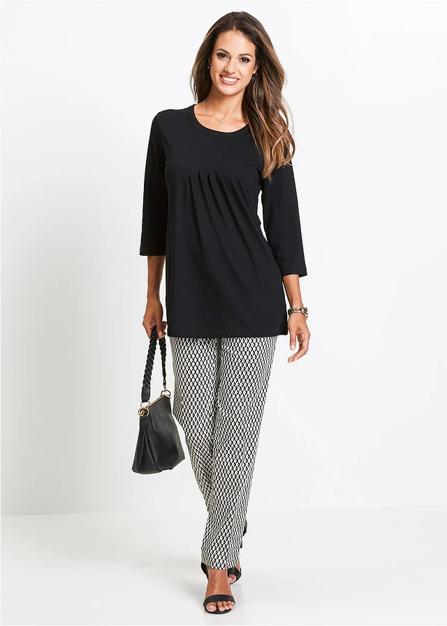 T-shirt long 100% coton, Couleur: noir