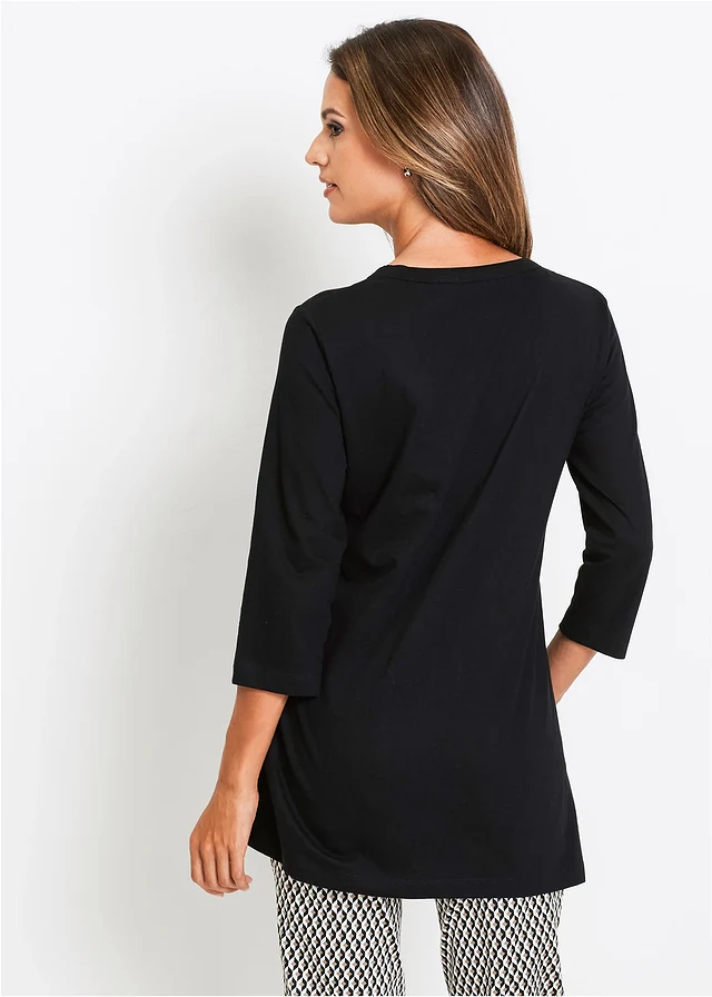 T-shirt long 100% coton, Couleur: noir