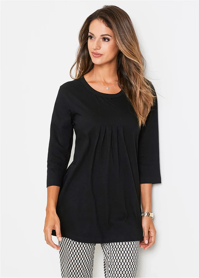 T-shirt long 100% coton, Couleur: noir