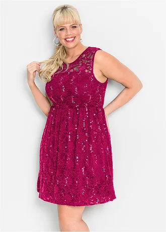 Kanten jurk met geborduurde pailletten • donkerblauw plus size • bonprix online shop