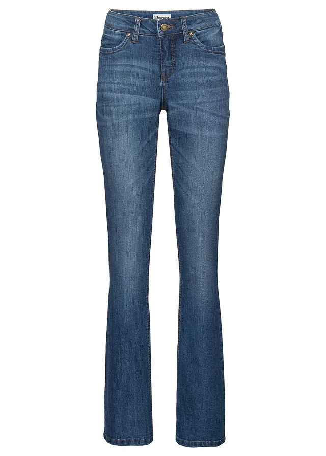 Jean bootcut taille mi-haute, extensible et confortable, Couleur: bleu used