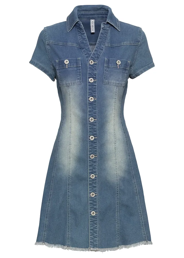 Rochie denim cu nasturi și tiv necusut