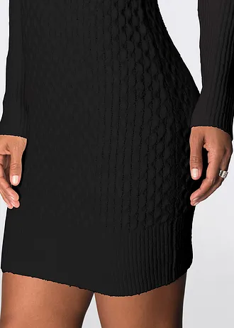 Accentuerende, gebreide jurk met col • zwart • bonprix online shop