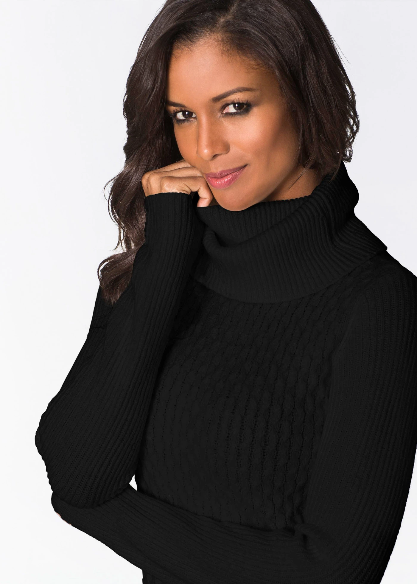 Accentuerende, gebreide jurk met col • zwart • bonprix online shop