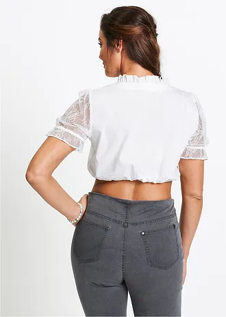 Dirndl blouse met kanten mouwen, Kleur: wit