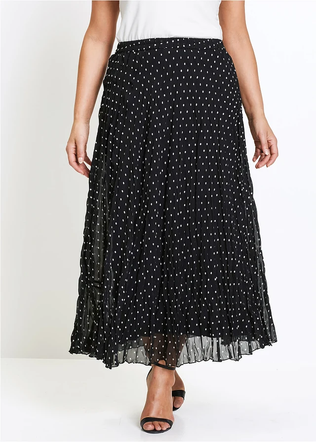 Chiffon rok in crash look, Kleur: zwart-wit gestippeld