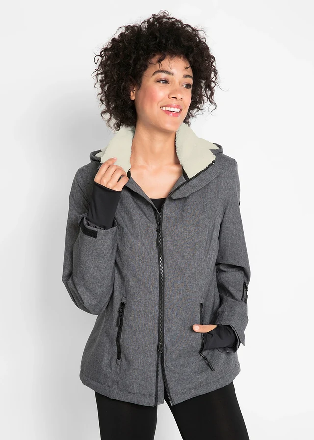 Veste outdoor fonctionnelle avec intérieur polaire peluche, imperméable, Couleur: gris ardoise chiné