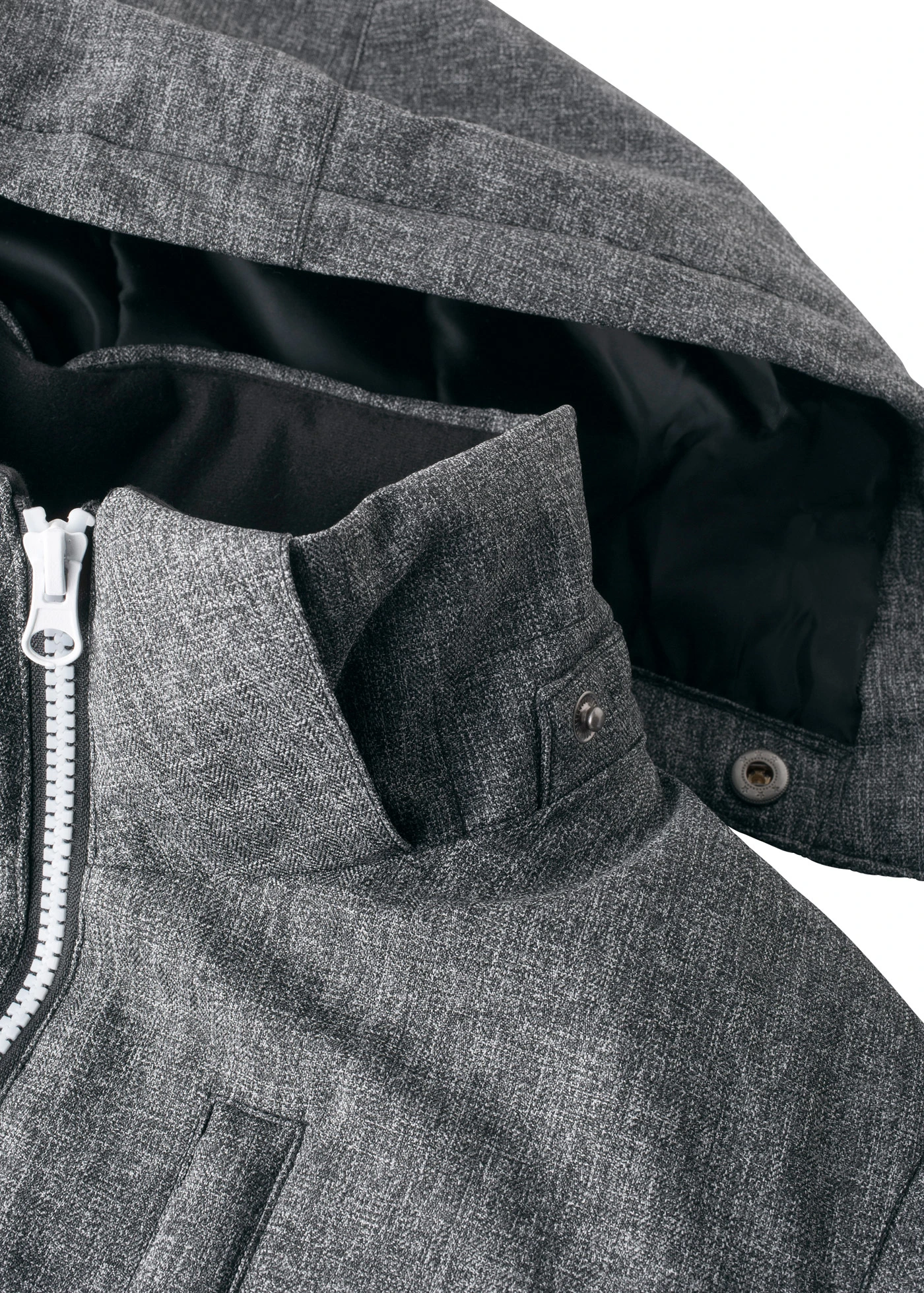 Gewatteerde winterjas in colourblocking met capuchon • grijs gemêleerd-zwart • bonprix online shop