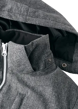 Vatovaná zimní bunda s barevnými bloky a s kapucí • šedý melír-černá • bonprix obchod