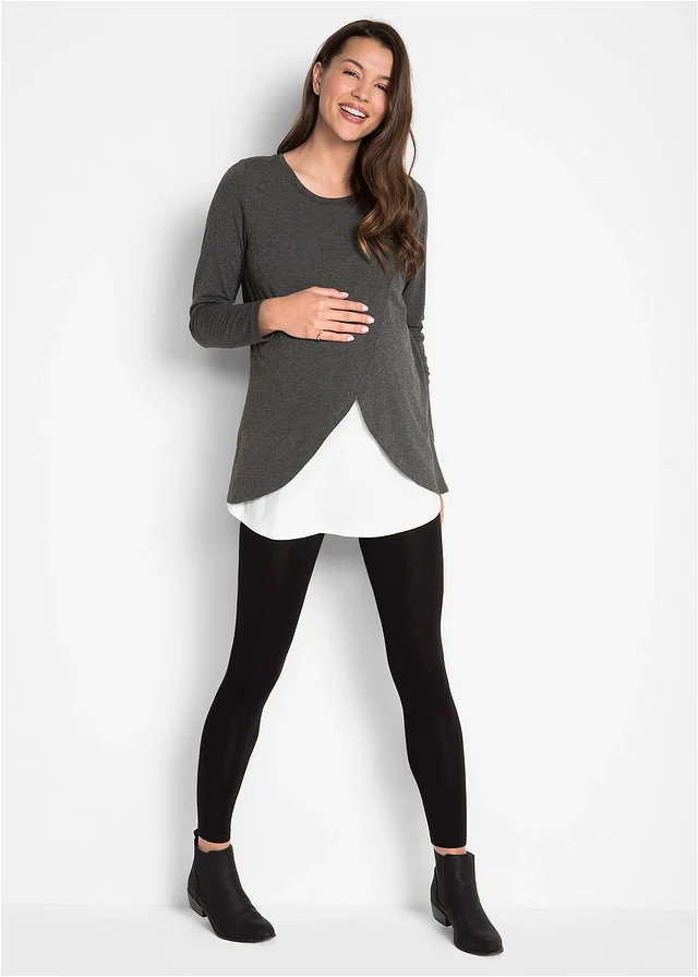 Zwangerschapsoutfit / voedingsoutfit (2-dlg. set) • zwart - wit - antraciet gemêleerd • product-page.page-title-suffix