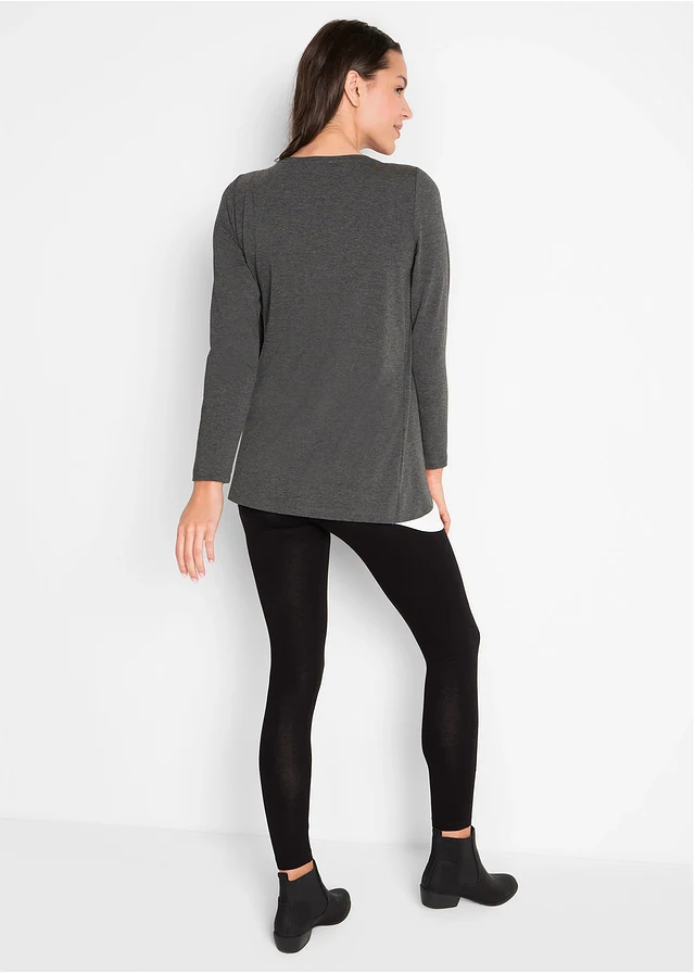 Zwangerschapsoutfit / voedingsoutfit (2-dlg. set) • zwart - wit - antraciet gemêleerd • product-page.page-title-suffix