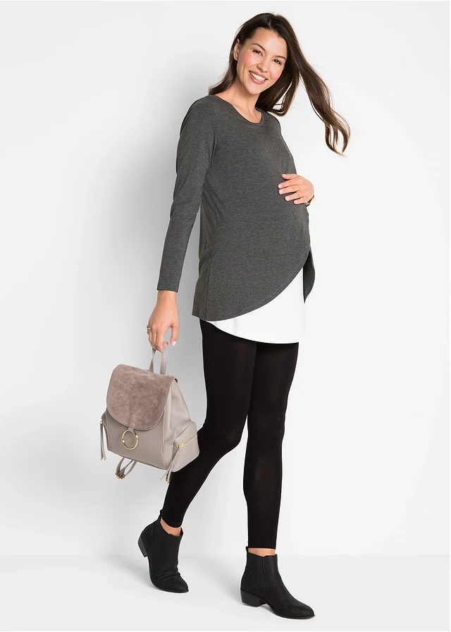 Zwangerschapsoutfit / voedingsoutfit (2-dlg. set) • zwart - wit - antraciet gemêleerd • product-page.page-title-suffix