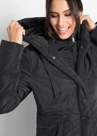 Manteau court légèrement rembourré à capuche • noir • Boutique bonprix