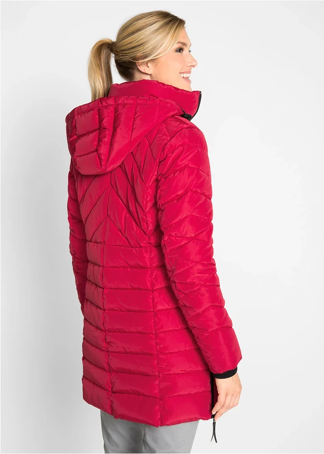 Lange, gewatteerde jas, Kleur: rood