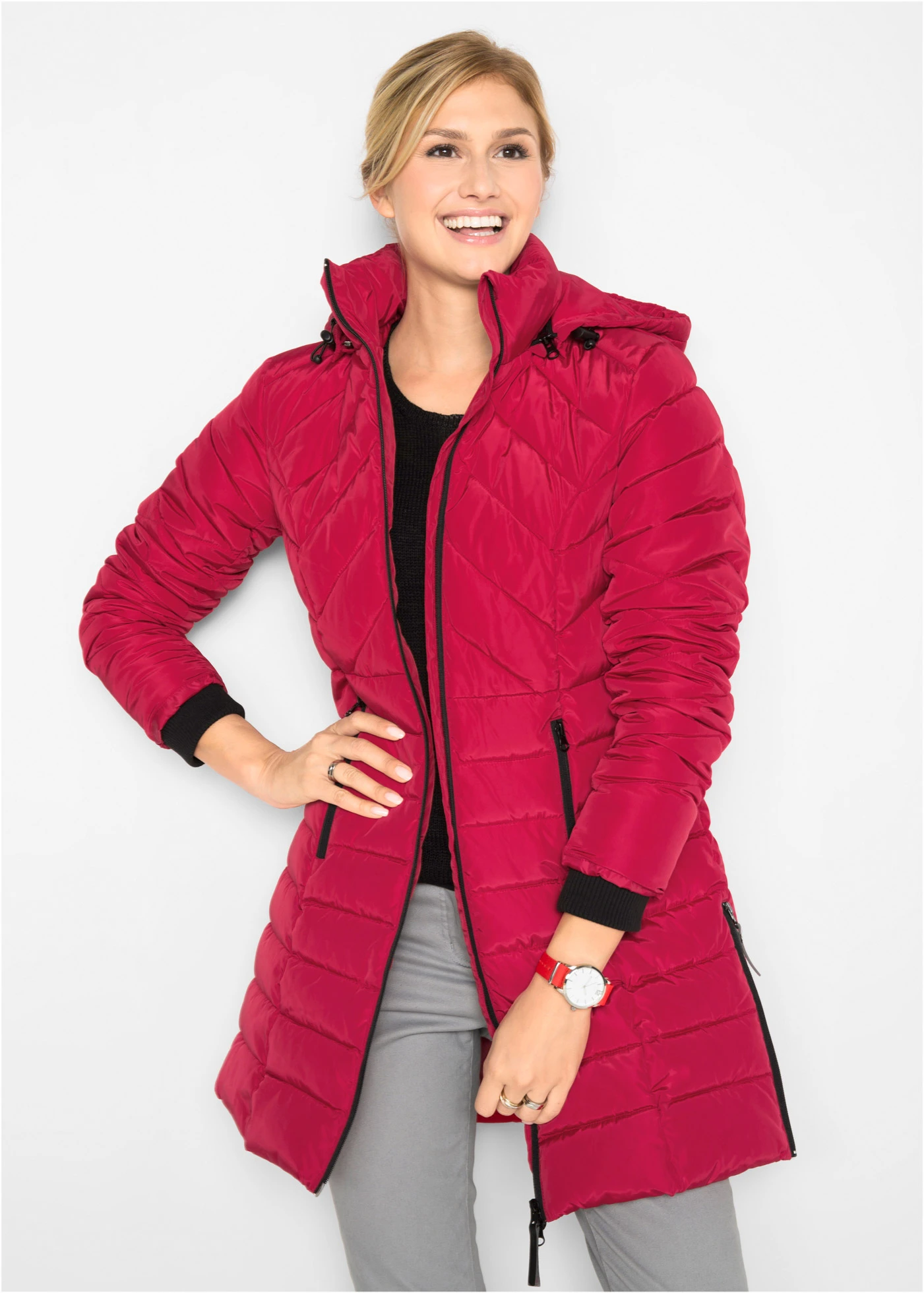 Veste longue matelassée, rembourrée • rouge • Boutique bonprix