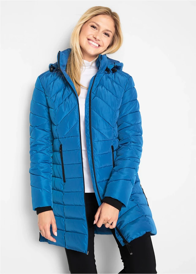 Lange, gewatteerde jas, Kleur: azuurblauw