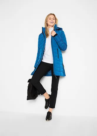 Dlouhá prošívaná bunda s vatováním, barva: azurově modrá
