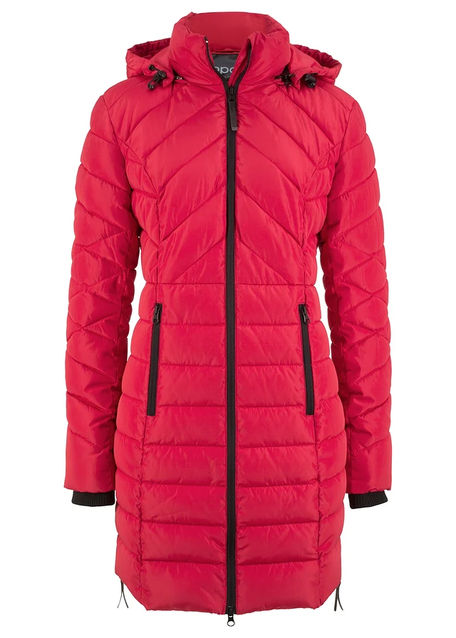 Lange, gewatteerde jas, Kleur: rood