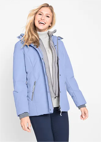 Winterjas in 2-in-1 look, Kleur: parelblauw