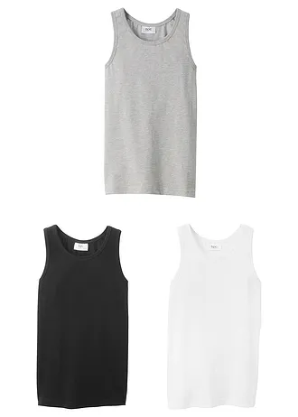 Nátělník s měkkou bavlnou (3 ks v balení), barva: černá + šedý melír + bílá