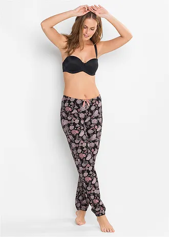 Pantaloni lungi de pijama din bumbac organic 100% (set/2 buc.) • negru cu imprimeu • magazin bonprix