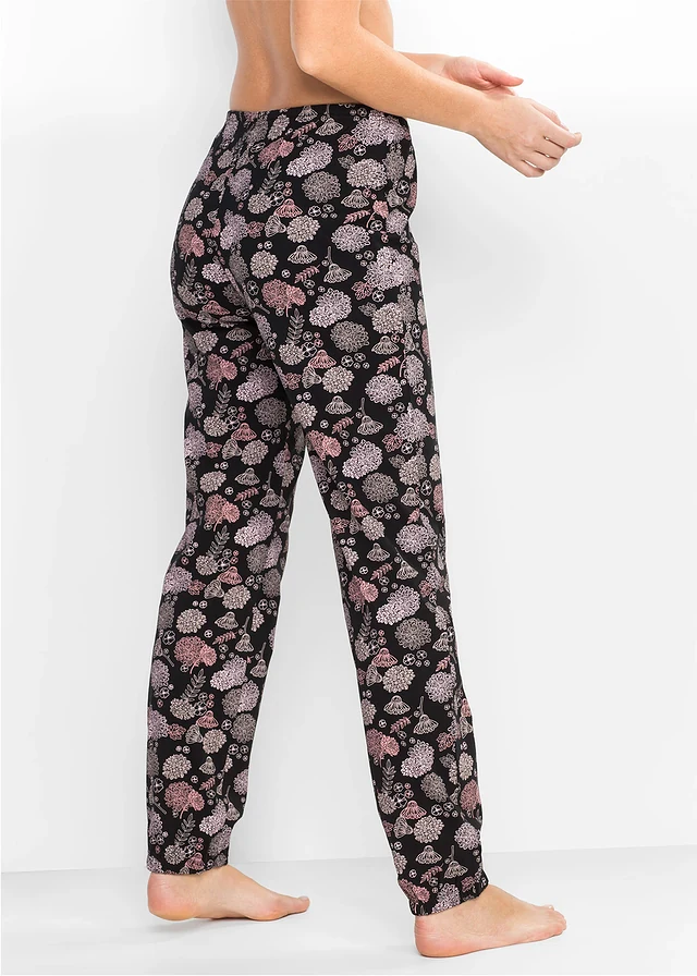 Lot de 2 pantalons de pyjama pur coton, Couleur: noir imprimé