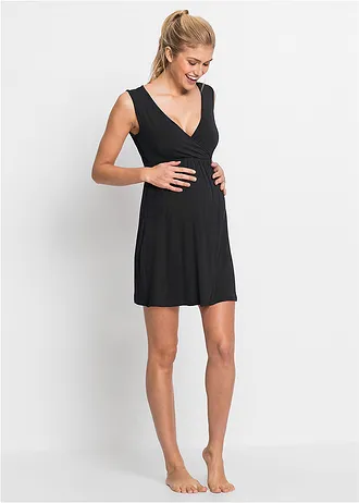 Voedingsnachthemd van viscose, Kleur: zwart