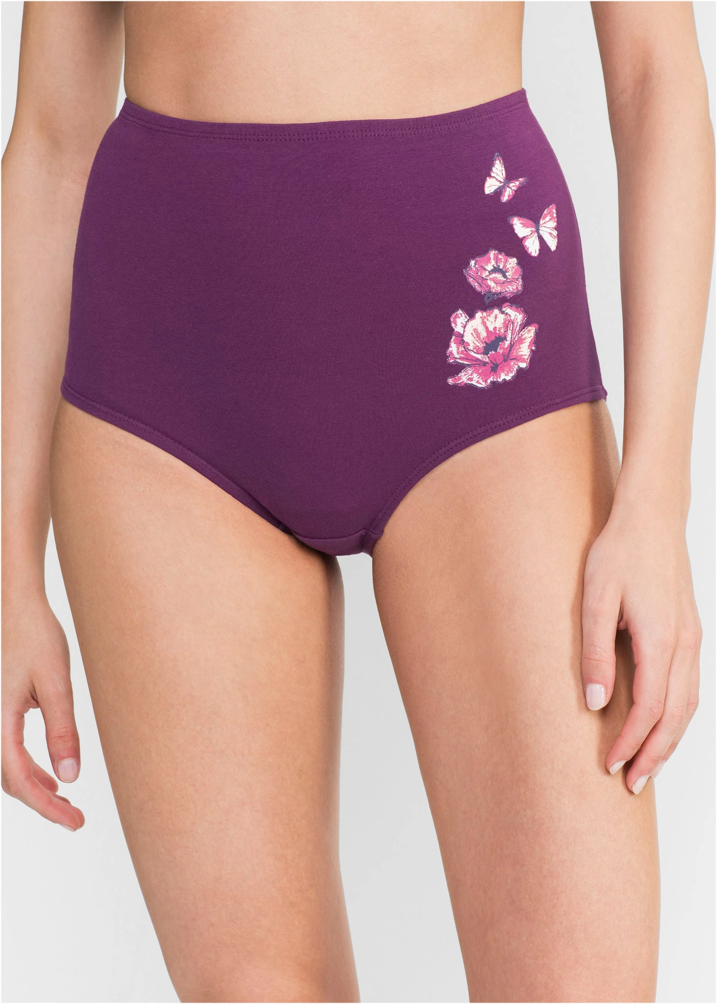 Lot de 5 slips taille haute coton • noir-violet imprimé • Boutique bonprix