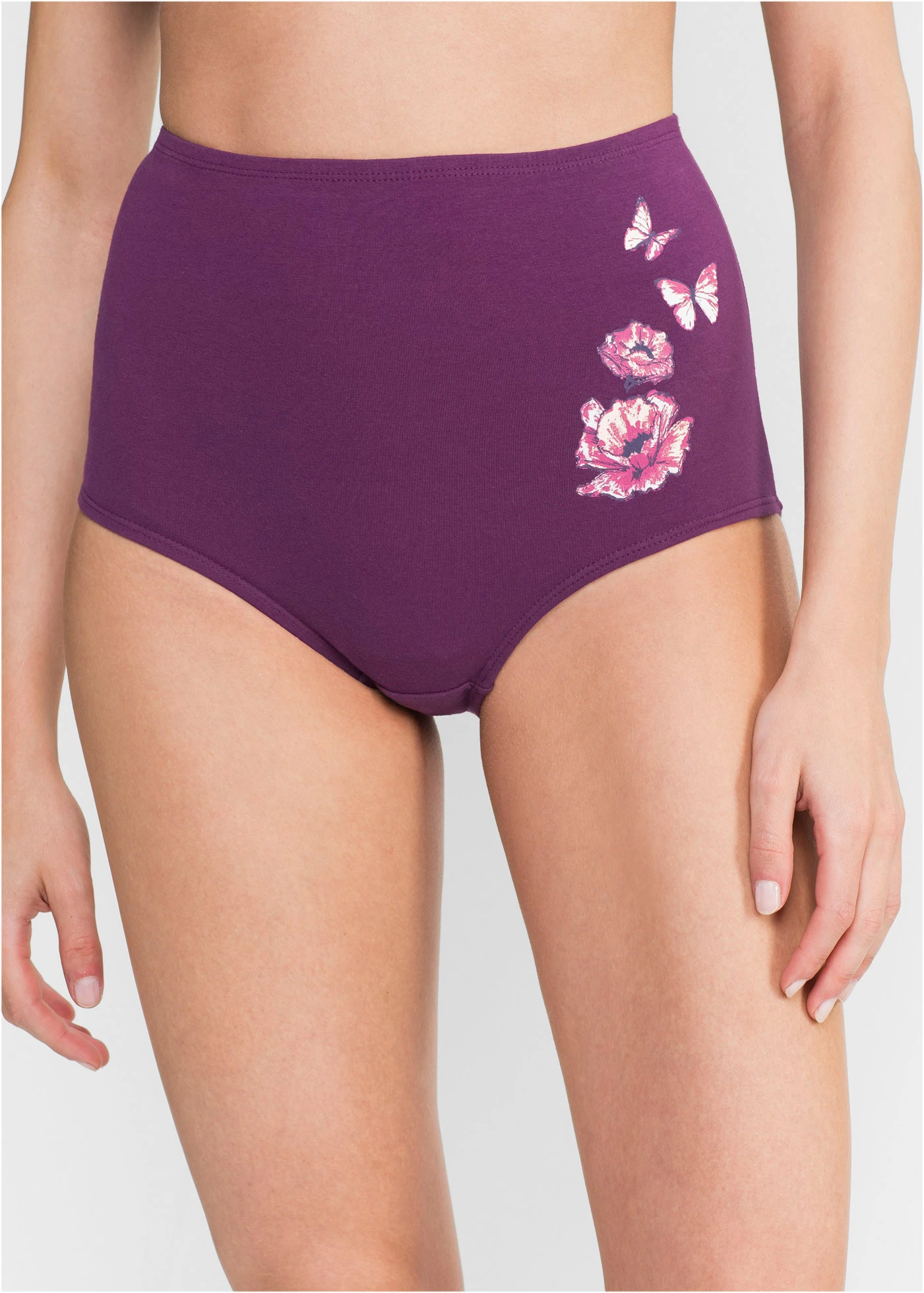 Vysoké nohavičky (5 ks) s bavlnou • čierna/fialkovo fialová potlačená • obchod bonprix