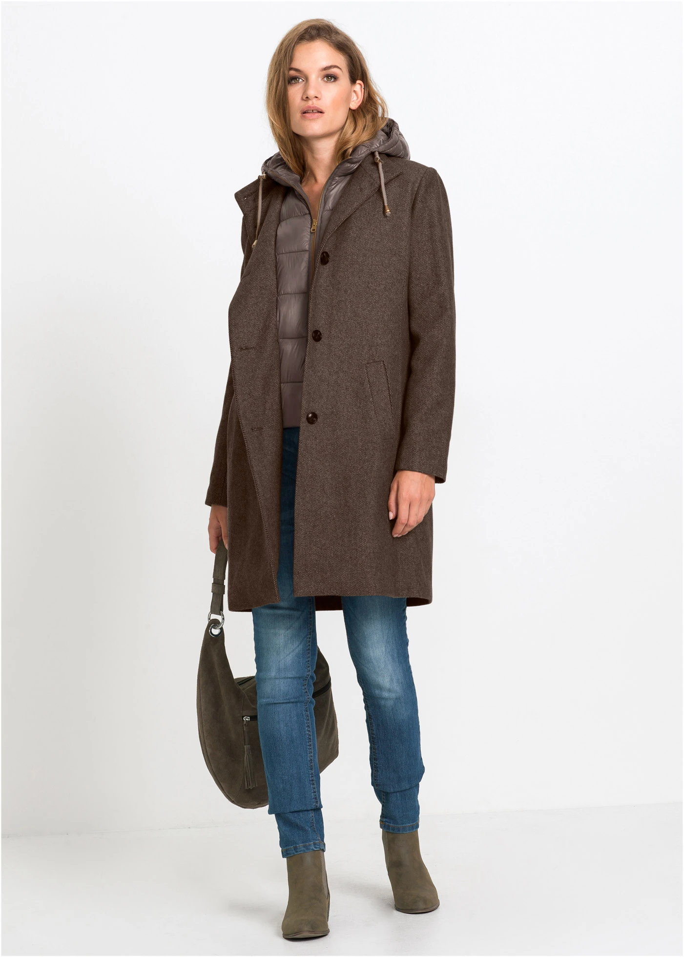 Mantou iarnă 2 în1, cu aspect de lână • bej-stuf • magazin bonprix