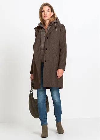 Krátký zimní kabát ve vlněném vzhledu 2 v 1 • rákosově béžová • bonprix obchod