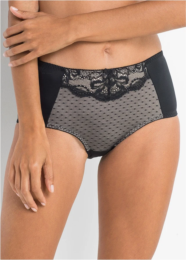 Slip sculptant avec dentelle, Couleur: noir + beige sable