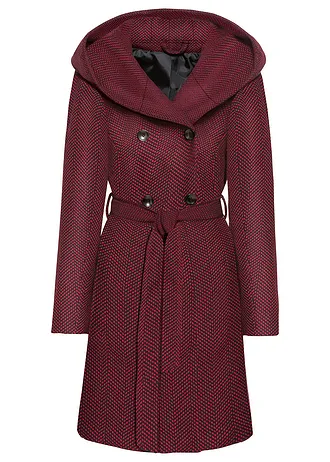 Manteau court en laine mélangée • rouge foncé/noir chiné • Boutique bonprix