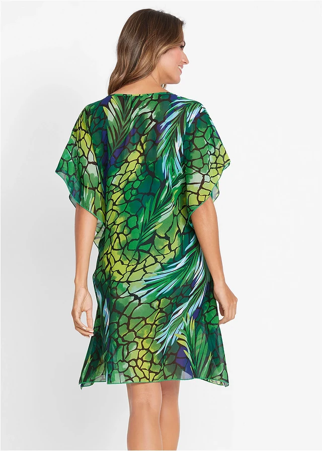 Tunique de plage en mousseline, Couleur: vert imprimé