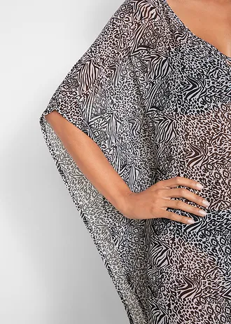 Rochie-tunică de plajă din șifon subțire • negru/gri deschis imprimat • magazin bonprix