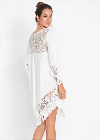 Plážová tunika s krajkou, z viskózy • bílá • bonprix obchod