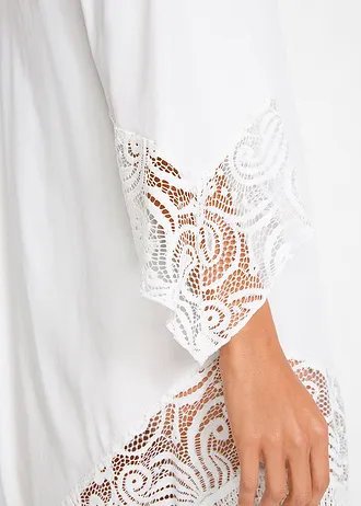 Strand tunika csipkével és viszkózból • fehér • bonprix áruház