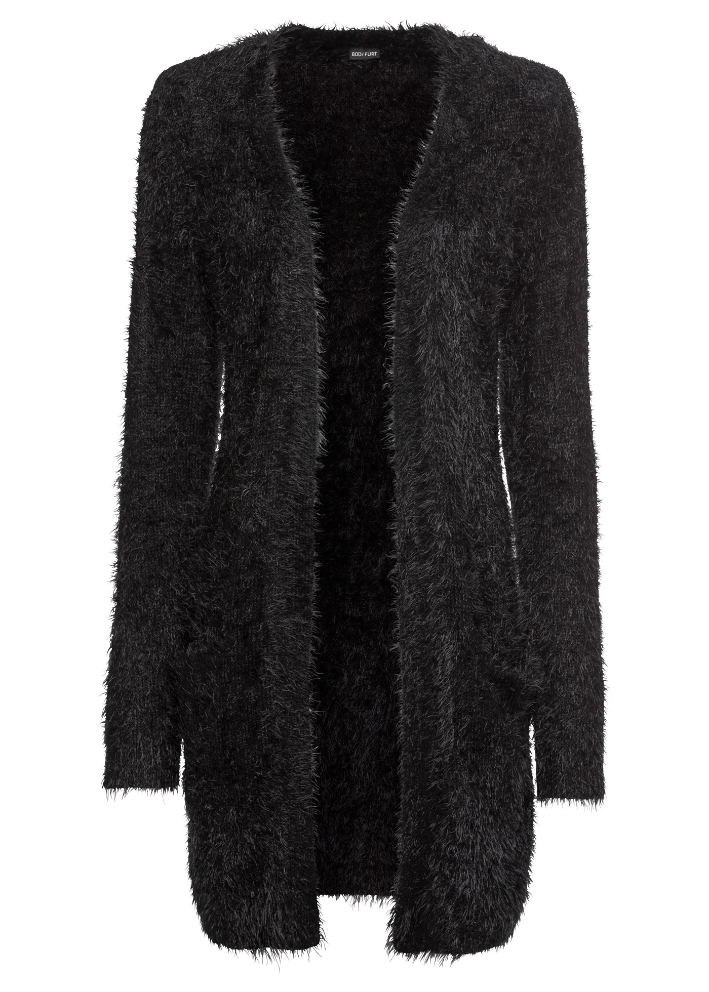 Lang gebreid vest in fluffy look • zwart • bonprix online shop