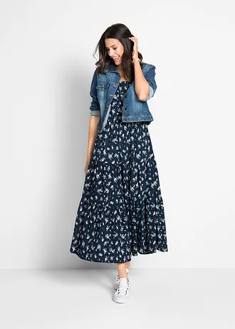 Jurk van katoen, Kleur: donkerblauw gebloemd