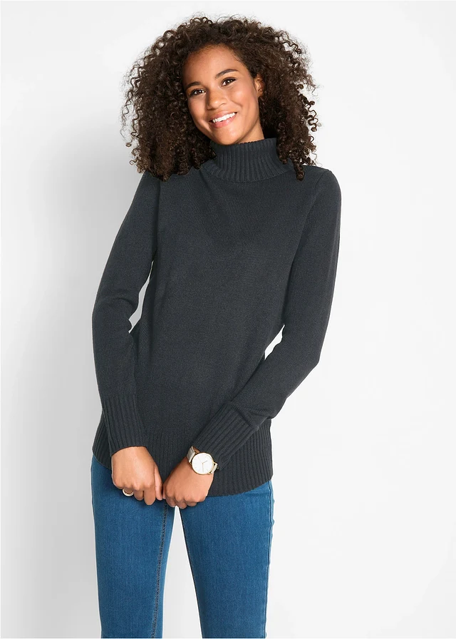 Pull col roulé basique en fine maille • noir • product-page.page-title-suffix