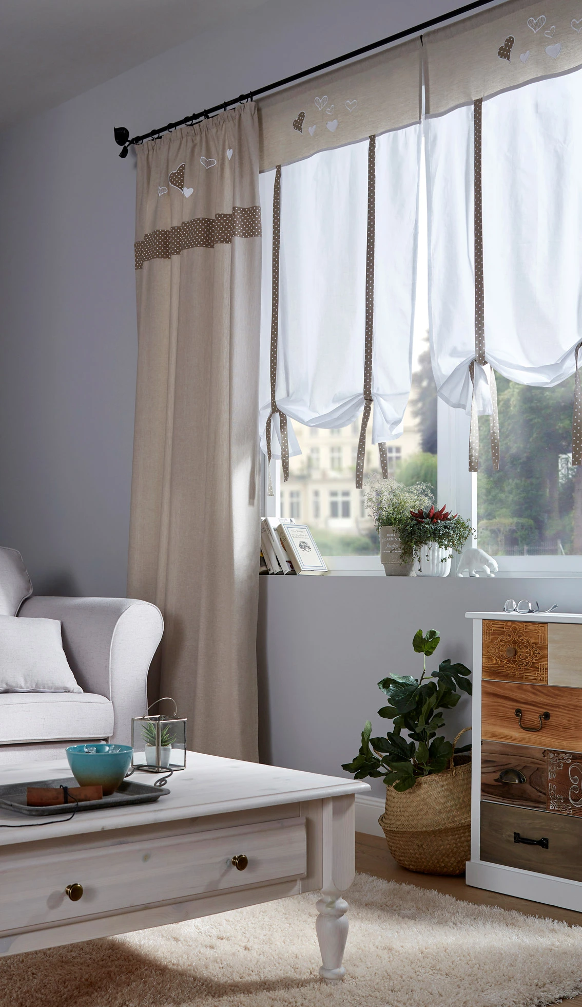 Vouwgordijn met bindkoord en hart van biologisch katoen • ecru • bonprix online shop