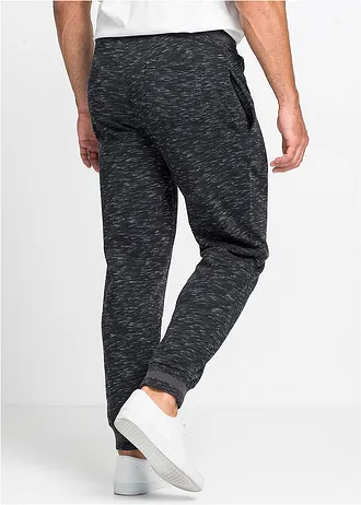 gemêleerde joggingbroek met geribde boorden • zwart gemêleerd • bonprix online shop