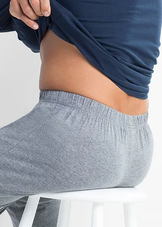 Pyjama met katoen en lange mouwen • donkerblauw + grijs gemêleerd • bonprix online shop